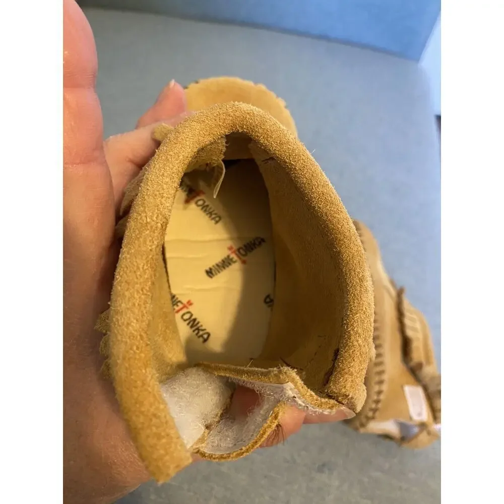 Minnetonka Brown Leather Moccasins Size 5 Toddler Fringe Natural Shoes